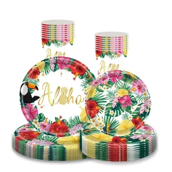 8 Guests Flamingo Hawaii Hibiscus Theme Disposable Paper Plates Cups Napkins Aloha Flamingo Hello Summer Birthday Party Supplies
