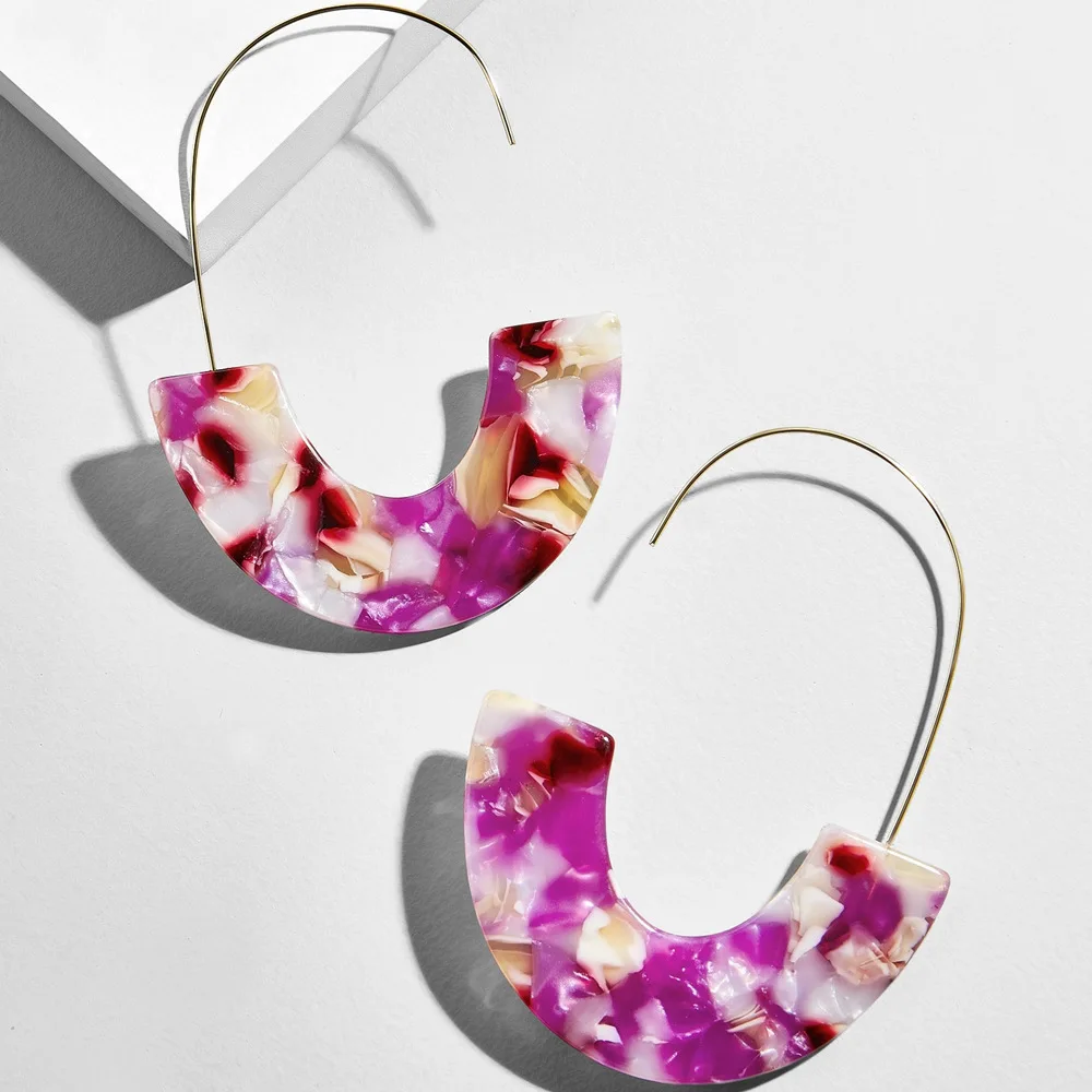 Exaggerated Semi-circular Acetate Acrylic Sheet Ear Hook for Women Minimalist Metal Personalized Earring Fashion Jewelry