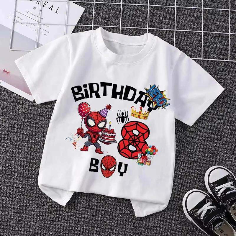 2026 Marvel Spiderman Kids Birthday Party Tshirts Baby Number 3-9 T-Shirt Children Fashion Tops Tees Boys T Shirt Clothes view 5