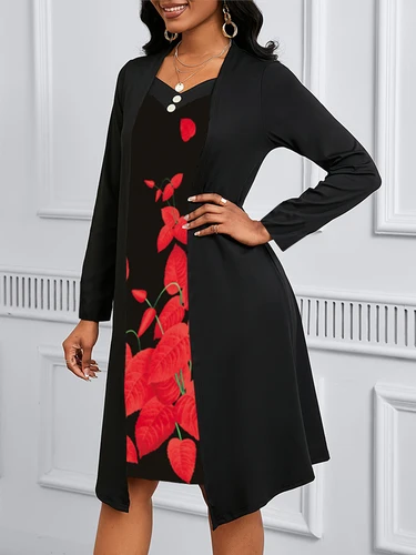 Imagen 2 del producto 2025 Conjunto de dos piezas falso con estampado Digital, nuevo estilo europeo y americano, vestido de manga larga para otoño e invierno