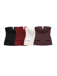 Strapless Busiter Top for Women V-Neckline Exposed Shoulders Side Zipper Fashion Camisole Female Sexy Mujer