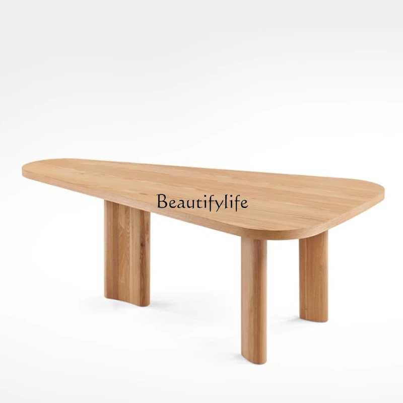 

Solid wood dining table Household rectangular oak log style dining table Living room Japanese style