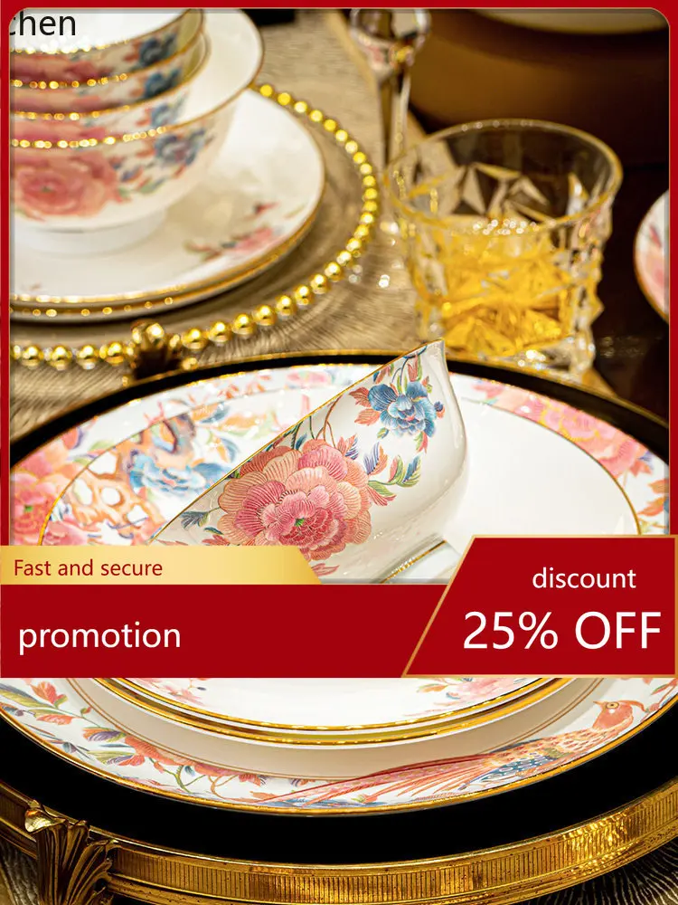 

Zml peony dinnerware set - premium bone china bowls and plates for home, wedding, housewarming, and newlyweds