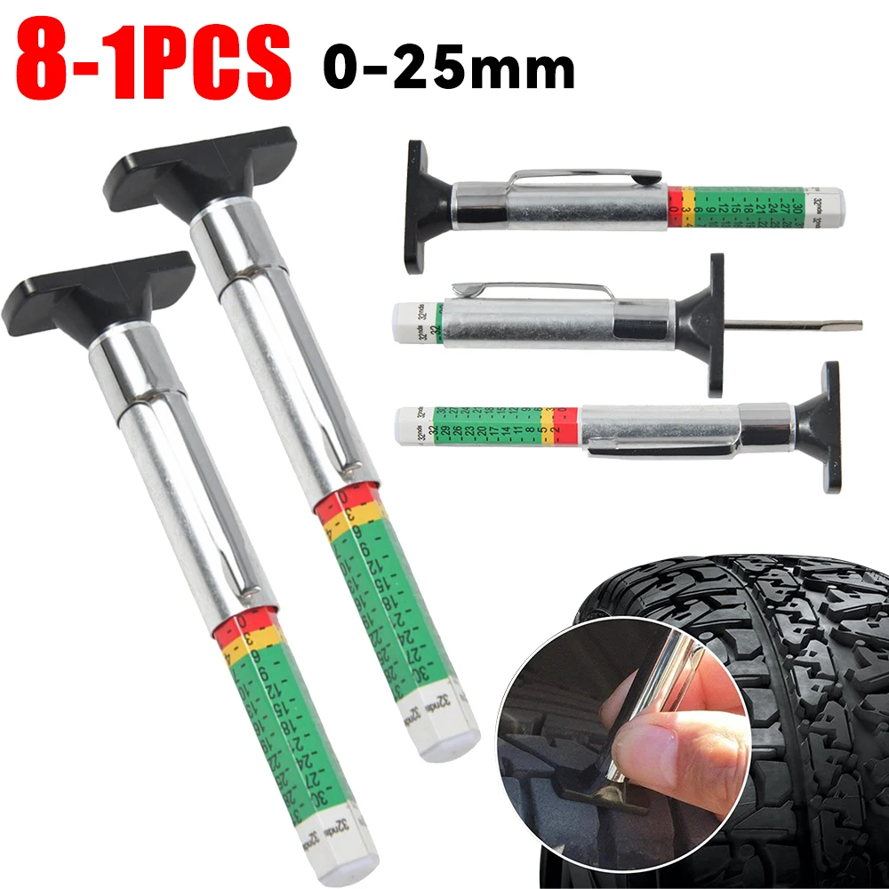 

1-8PCS Car Tyre Measuring Pen 0-25mm Universal Tire Tread Pattern Depth Measuring Tools Thickness Auto Inspection Tools Supplies