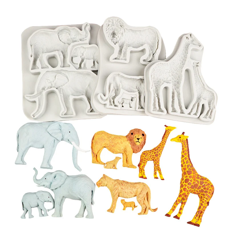Animals Silicone Mold DIY Elephant Lion Giraffe Cupcake Topper Fondant Cake Decorating Tools Candy Clay Resin Chocolate Mould