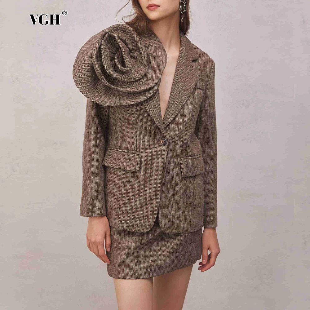 

VGH Elegant Patchwork Appliques Blazers For Women Notched Collar Long Sleeve Spliced Button Temperament Blazer Female Style New