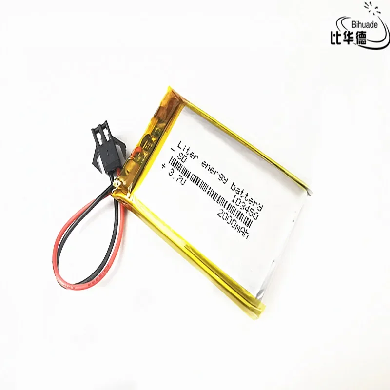 SM 2.54mm 2Pin Liter energy battery 3.7V,2000mAH 103450 Polymer lithium ion / Li-ion battery for tablet pc BANK,GPS,mp3,mp4