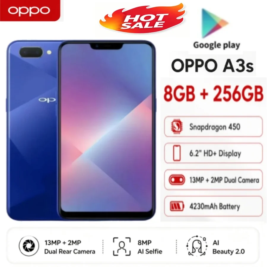 New Arrival 2026 Authentic OPPO A3s Upgrade Version 5G Cellphone 8+256GB Memory Dual‑SIM Support 6.2 Inch HD+ Display Powerful