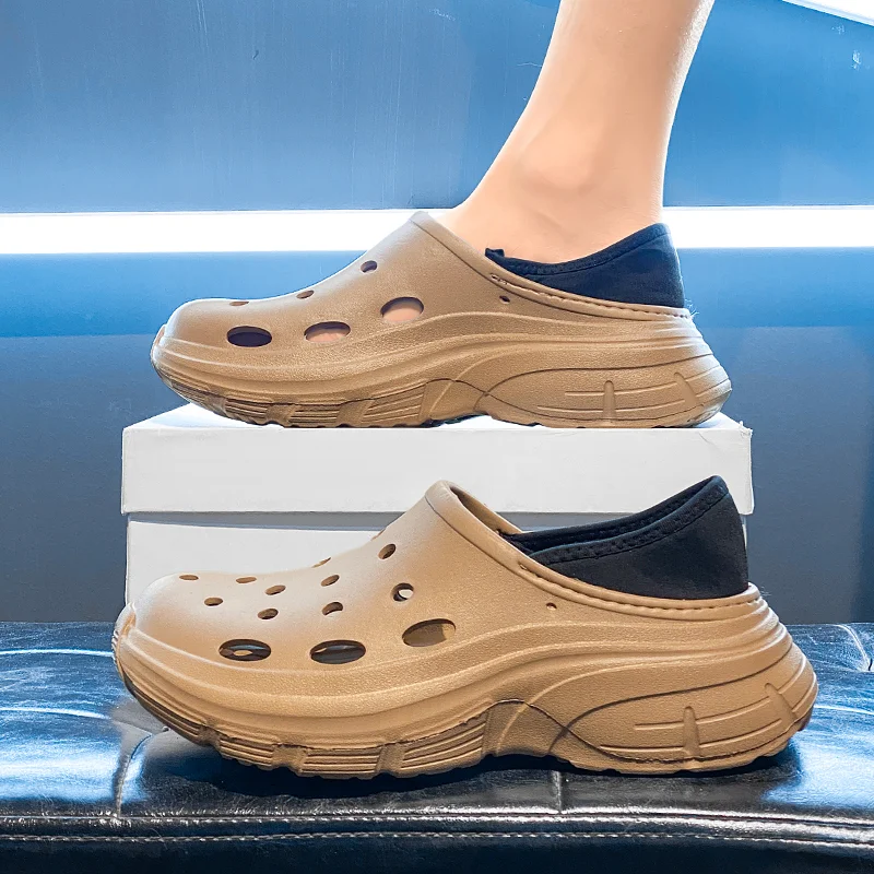 

Summer Men Hollow Out Clogs Breathable Lightweight Non Slip Beach Casual Closed Toe Outdoor Shower Slippers
