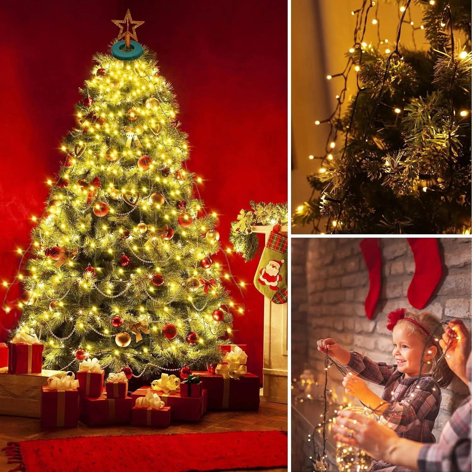 EU/US plug Christmas Tree Lights with Ring for Tree Xmas String Lights with Timer Tree Light 8 Mode for Xmas Fir Pine Party