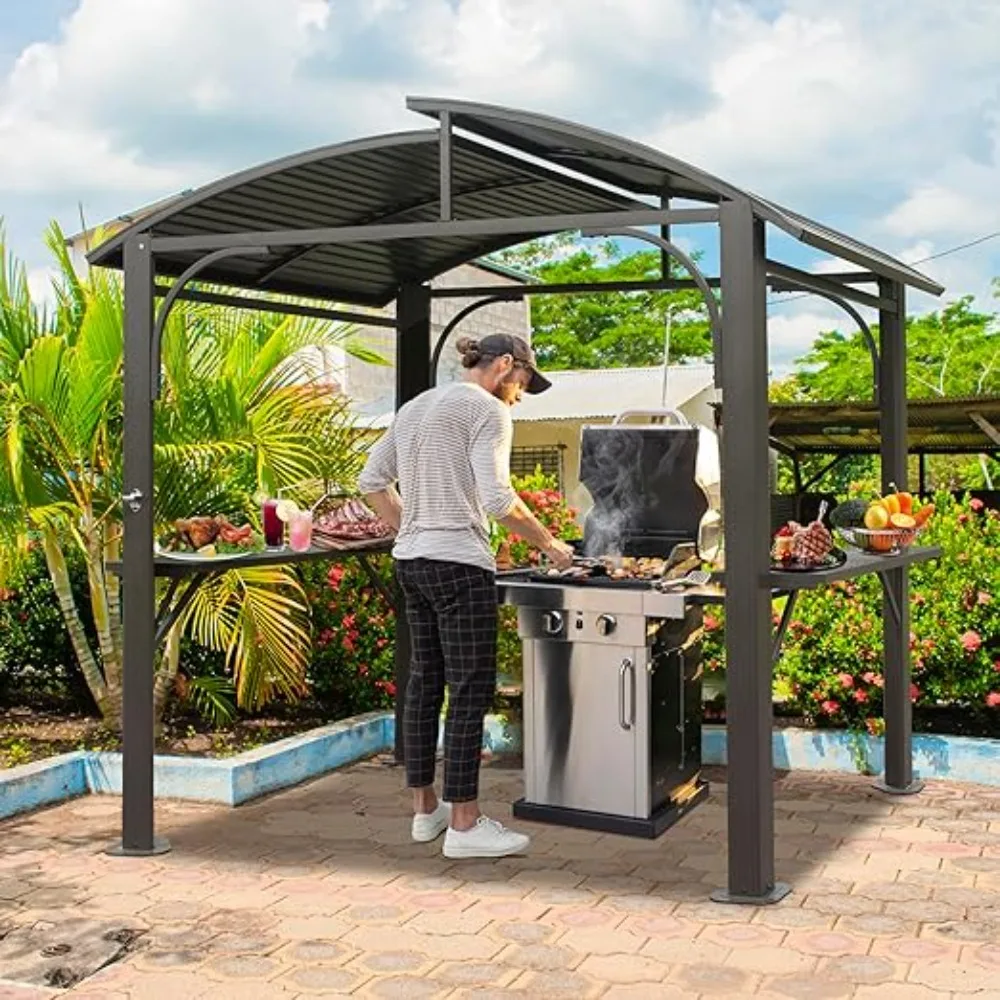 

Gazebos, 8x5FT Hardtop Grill Gazebo , Grill Canopy for Outdoor Grill W/Double Galvanized Steel Roof, BBQ Gazebo