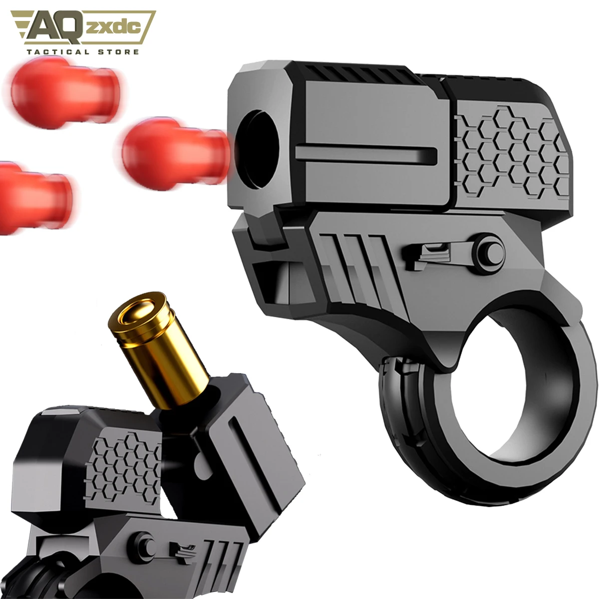 

AQzxdc Ring Spinner Toy Gun EDC Adult Fidget Toys Alloy Gun Fidget Ring with Soft Bullets Toys for Children's Outdoor Toys