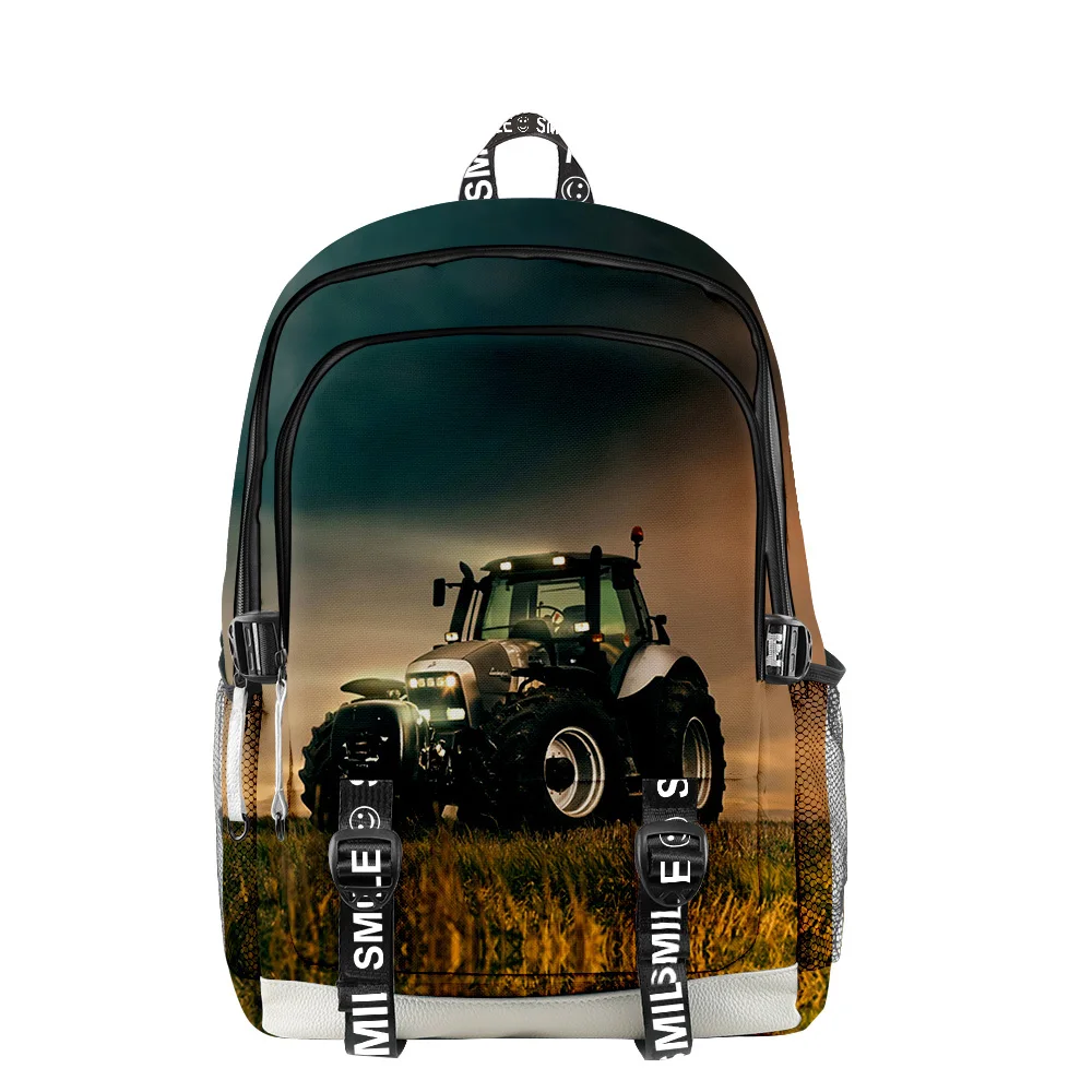 Harajuku Nieuwigheid Coole Schooltassen Unisex Anime Tractor Patroon Reistas 3d Print Oxford Waterdichte Notebook Schouderrugzakken