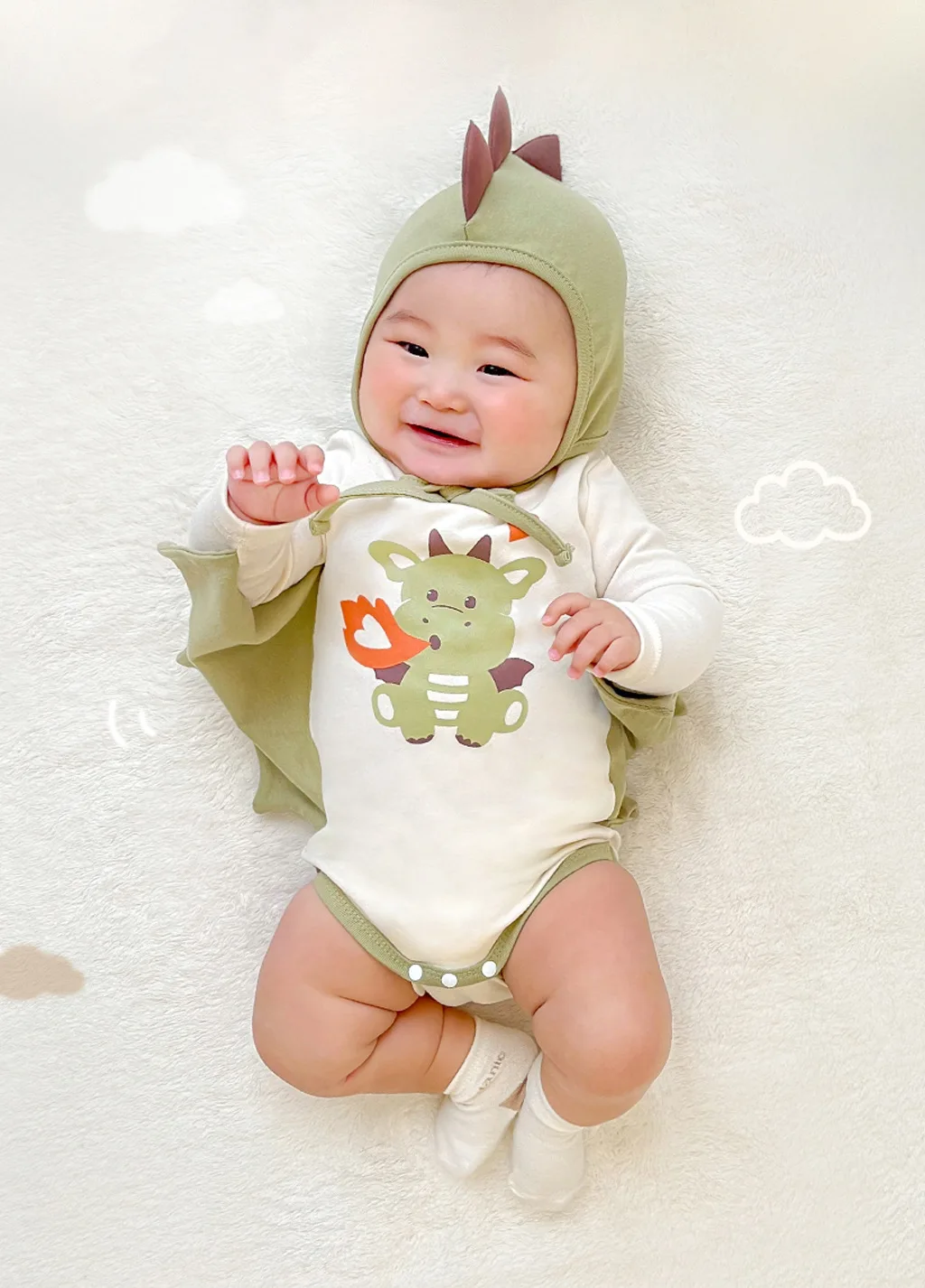 Baby Clothes 2024 Spring New Korean Cute Baby Boy\'s One Piece Clothes Fire Dragon Printing Climbing Clothes.