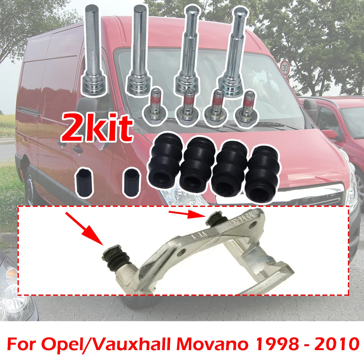 

14PC Rear Brake Caliper Slider Guide Pins Bolt Kit For Opel Vauxhall Movano 98-2010 Left Right Disc Housing Bellows Sleeve Seal