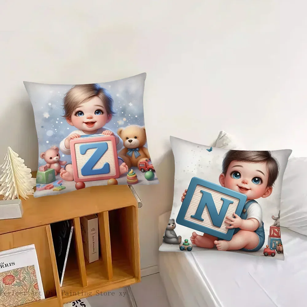 Cute Cartoon Baby Alphabet Pillow Case Fashion Square Pillowcase Bedroom Sofa Room Ins Decoration Leisure Cushion Cover 40x40