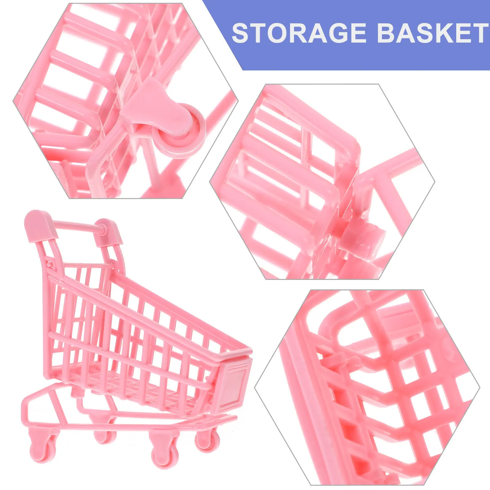 

2Pcs Realistic Mini Shopping Cart Trolley Bright Colorful Design Storage Basket for Kids Pretend Play Home Office Decoration