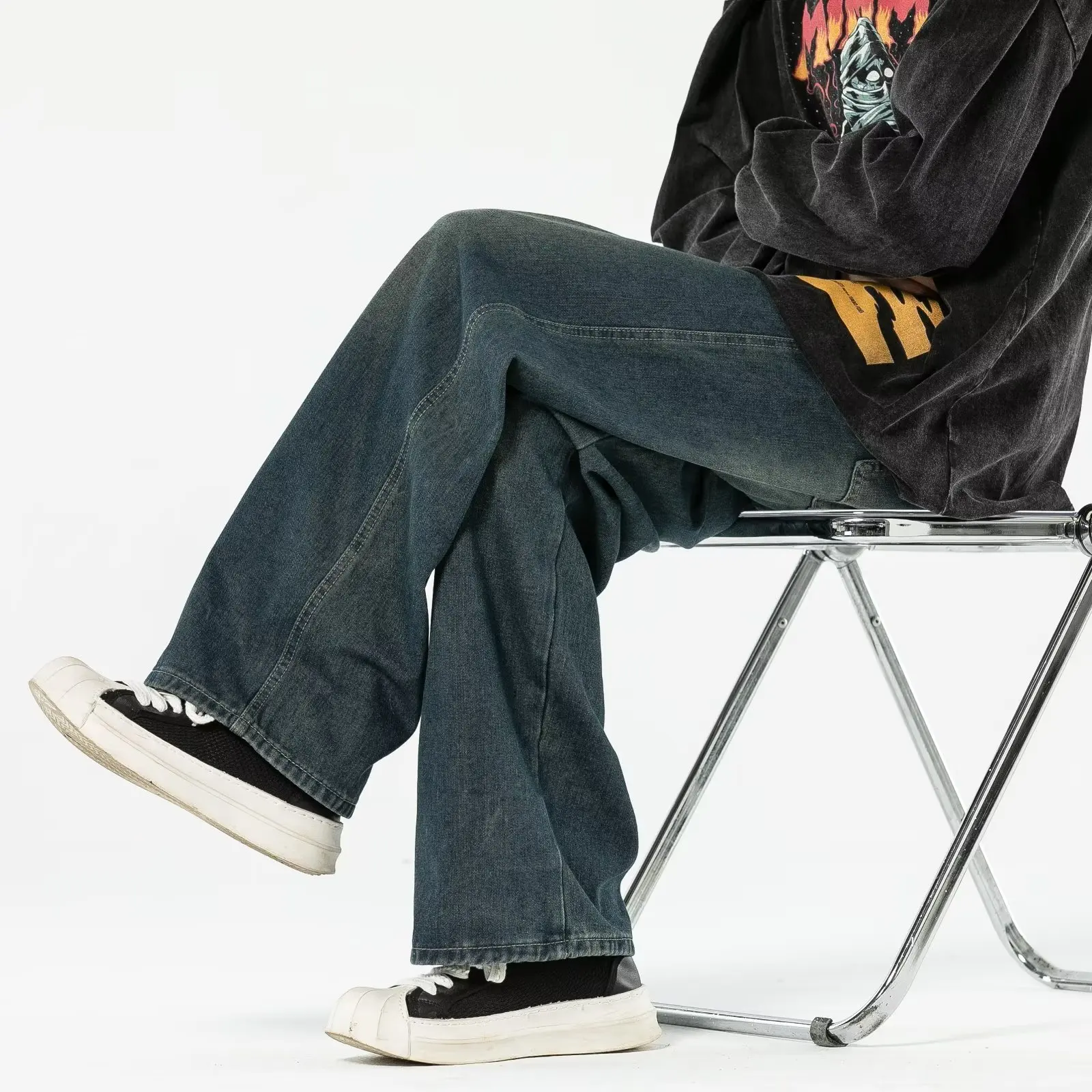 

Мужские джинсы в стиле ретро, синие, прямого кроя, удлиненные, повседневные брюки в стиле Харадзюку, весенне-осенние, хлопковые