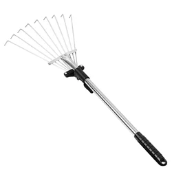 Rastrillo de paja de nivelación plegable, rastrillo retráctil de jardín, telescópico, rastrillo de hojas de plantas al aire libre, herramienta de limpieza ajustable, suministro de jardinería para el hogar