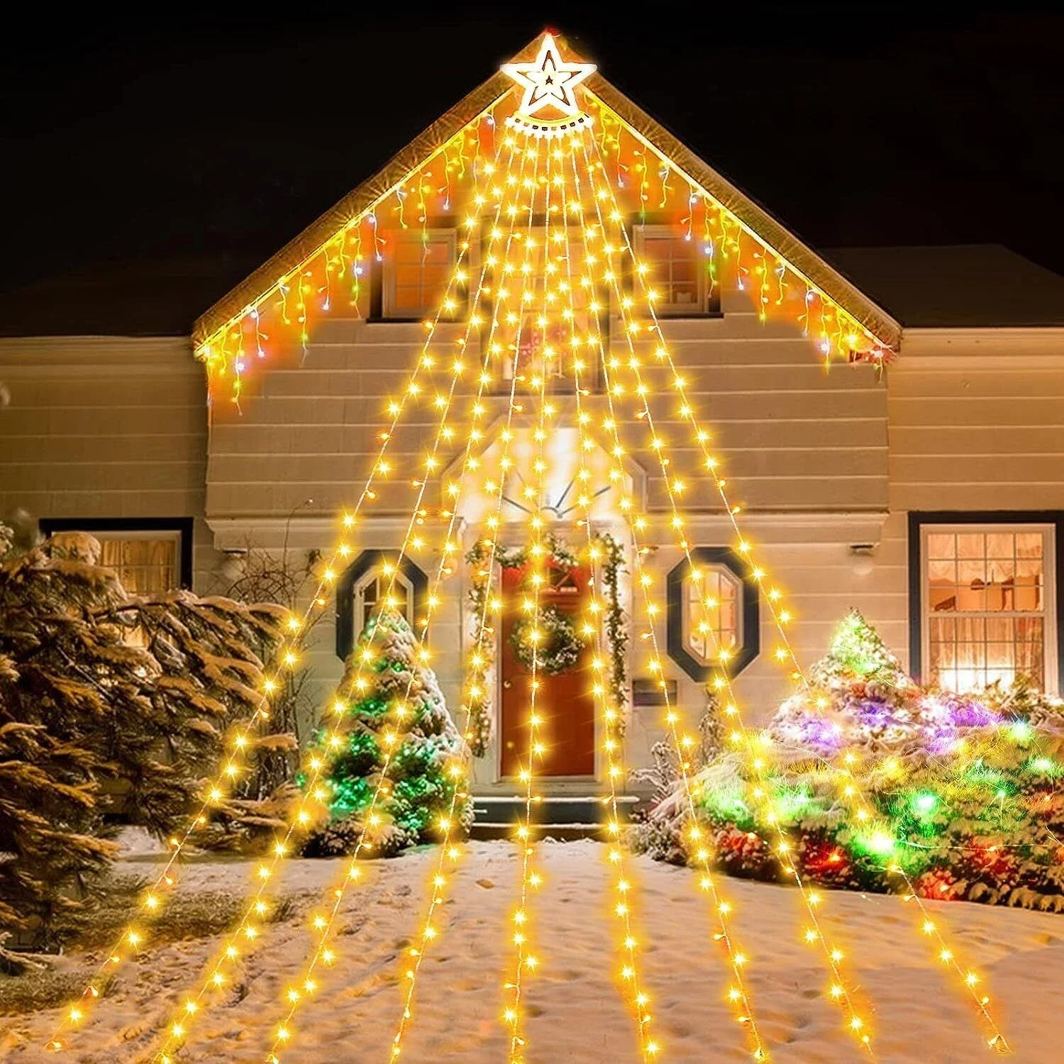350 LED Outdoor Waterfall String Lights Christmas Tree Waterproof Garden Decor