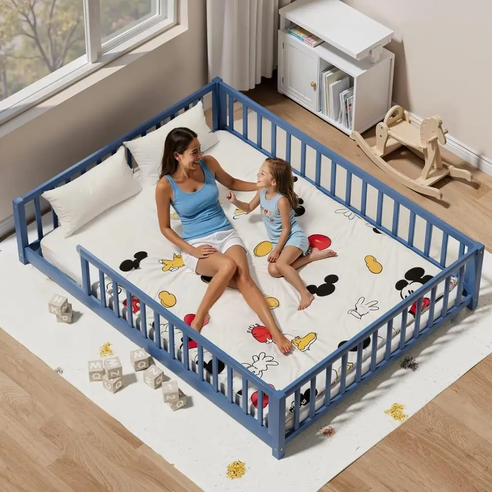 

Multifunctional Solid Wood Toddler Bed with Safety Guardrails, No Door, Easy Assembly, Mist Blue