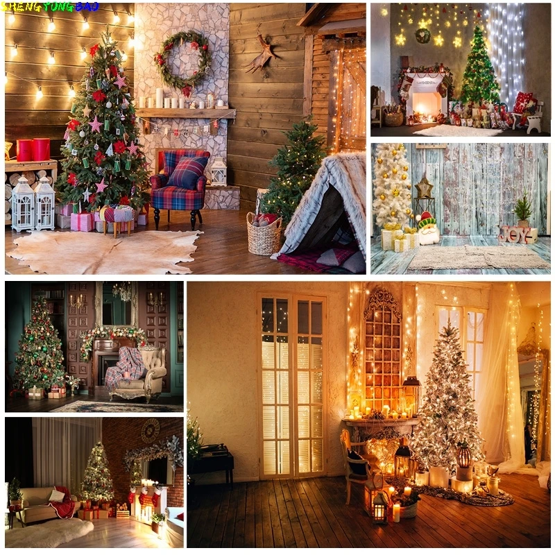

Vinyl Custom Christmas Indoor Theme Photography Background Christmas tree Fireplace Children For Photo Backdrops YXSD-05