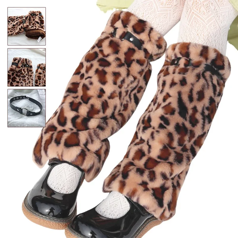 Scaldamuscoli in pelliccia con reggicalze in pelle Scaldamuscoli Lolita Calzini invernali punk da donna Copri stivali con leggings imitazione addensati
