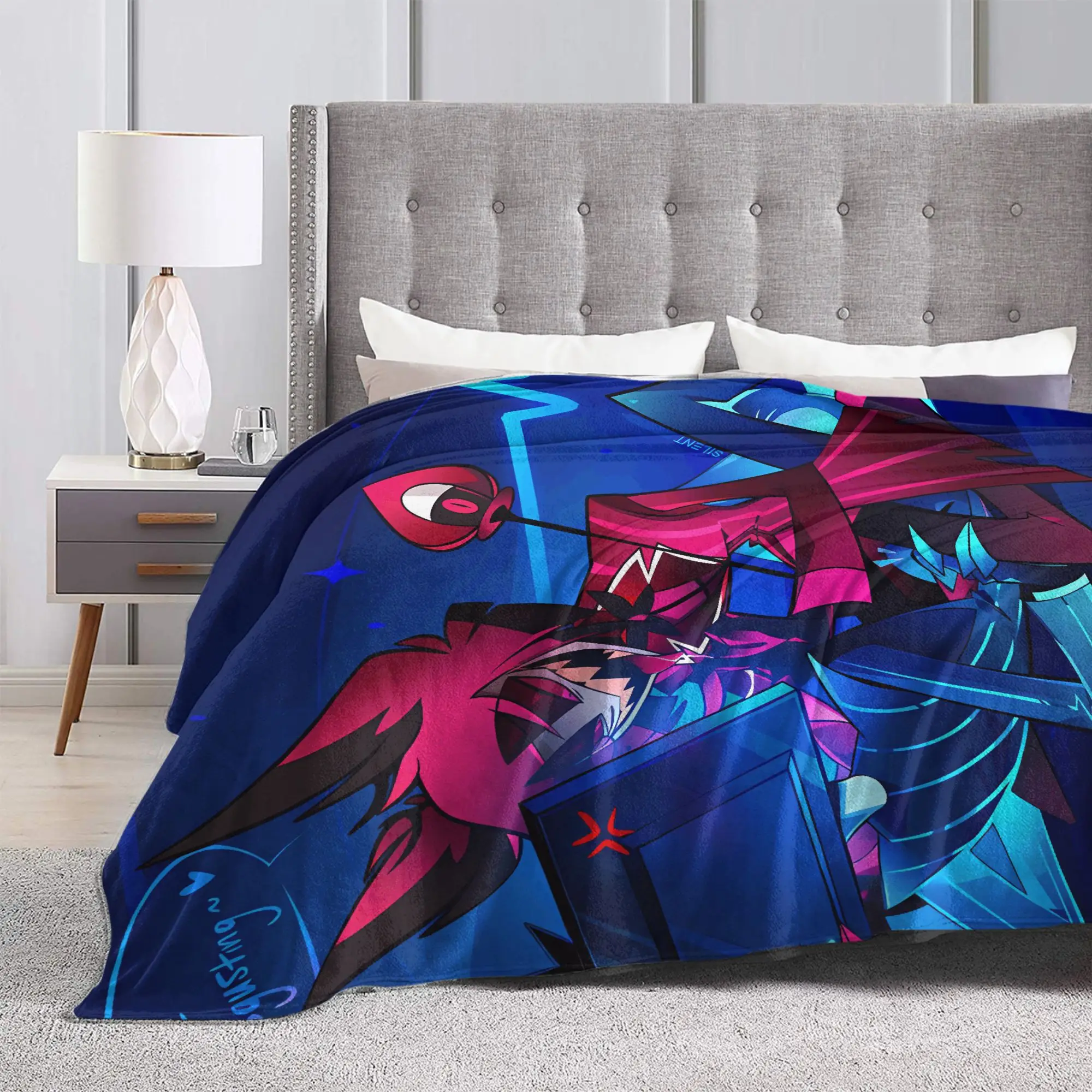 ผ้าห่มลายอลาสตอร์ ปีศาจรادิโอ สำหรับเด็กหญิงและเด็กชาย ผ้าห่มฟลานเนลสำหรับห้องนั่งเล่น ผ้าห่มนุ่ม อุ่น ดีไซน์สวยงาม คุณภาพดี เหมาะเป็นของขวัญ