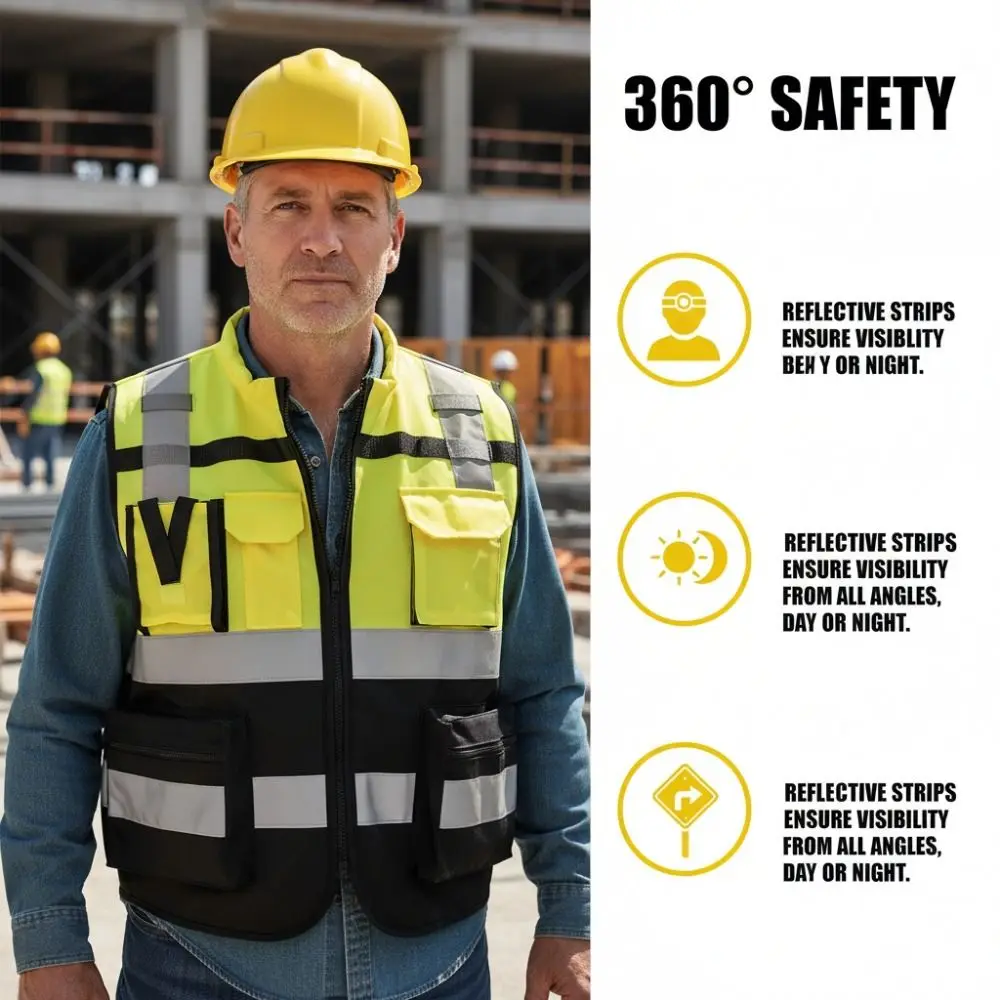 

XL/XXL(175/180) Reflective Safety Vest Zipper Front Washable High Visibility Vest Soft Collar Security Vest Cycling Running