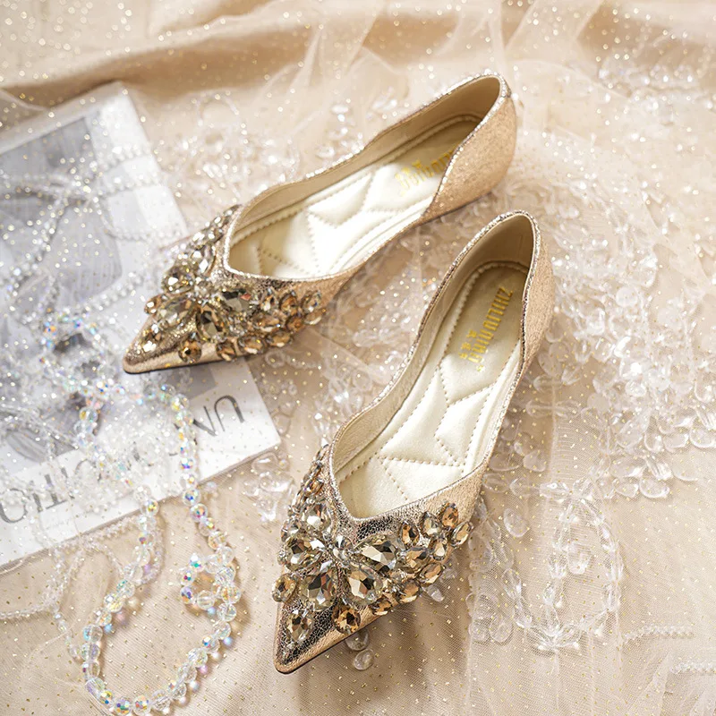 

Korean Style Fashionable Pointed Toe Single Shoes Handmade Beaded Women's Shoes Increased Height Interior Versatile Fairy Bes...