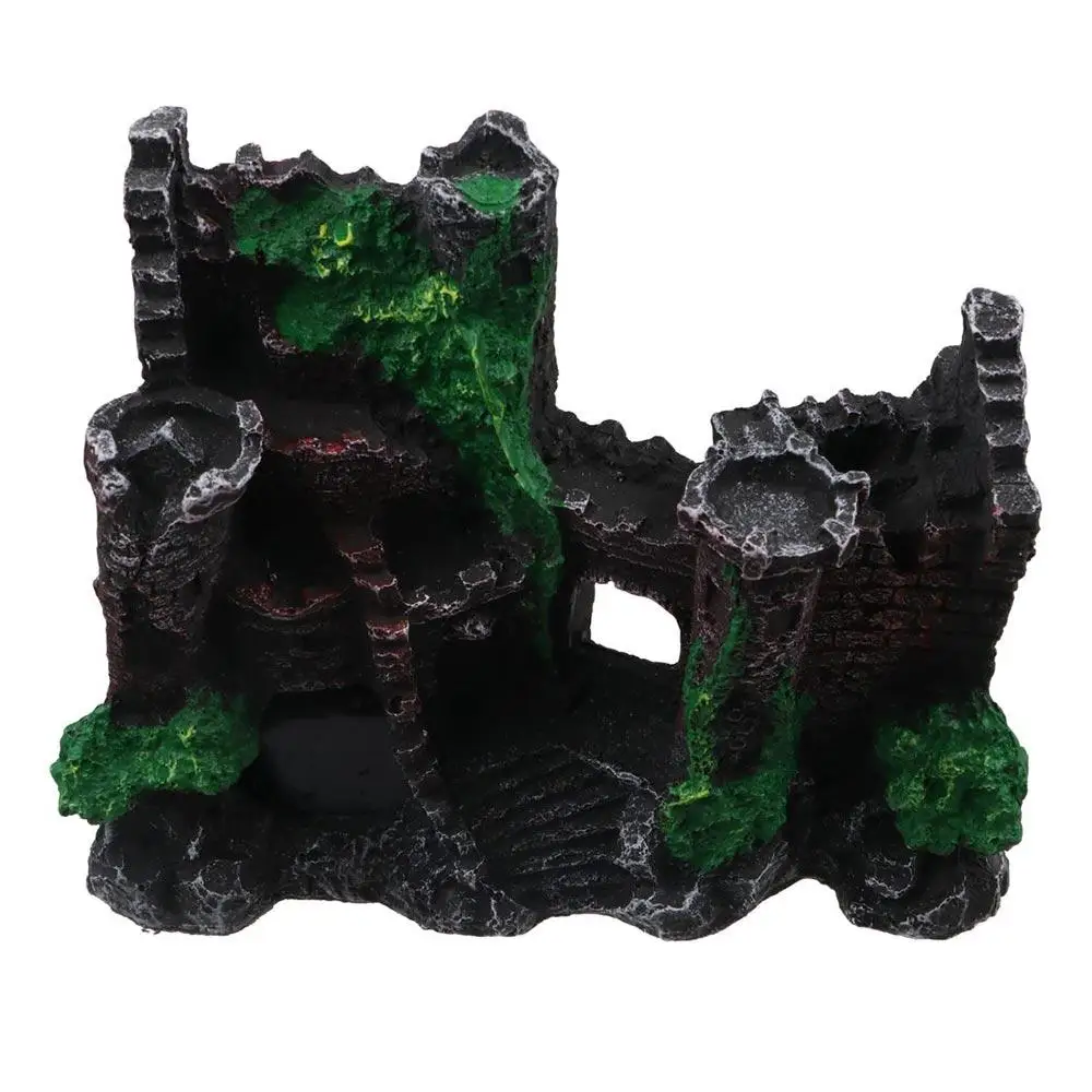 Creative Ancient Castle Shape Fish Tank Ornaments Artificial Resin Rockery Exquisite Aquarium Cave Building Decoration Fish Tank