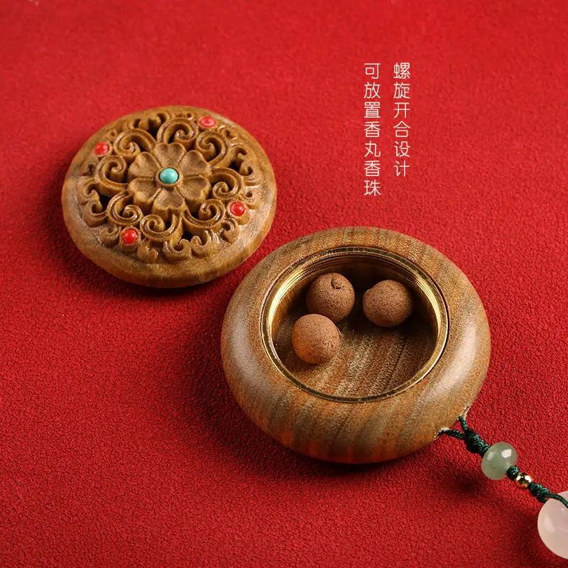 Hollow Carved Green Sandalwood Pendant Sachet Box Small Ornaments Men's and Women's Tassel Car Pendant Incense Hand Handle