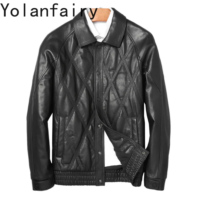 YOLANFARIY Sheepskin Genuine Leather Jacket Men Autumn Clothes Motorcycle Jackets Fashion Men's Coat Whole Plant Tanning 2024