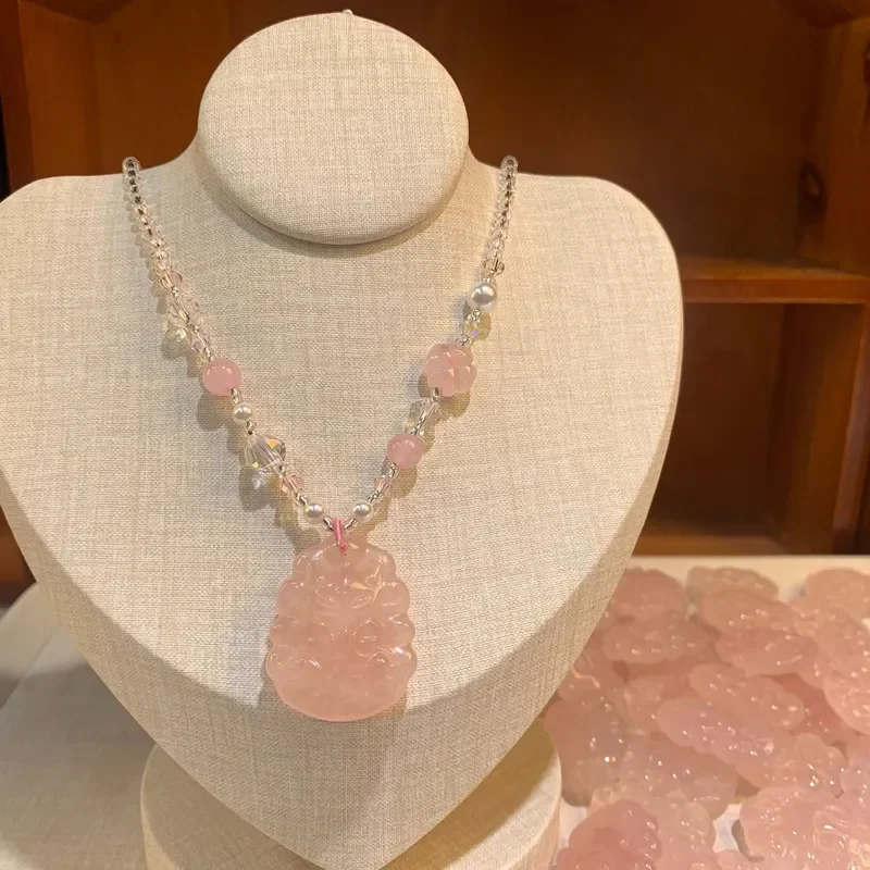 Crystal Necklace Powder Crystal Fox Brand Pendant Sweater Chain Irregular Beaded Powder Crystal Fox Brand Clavicle Chain