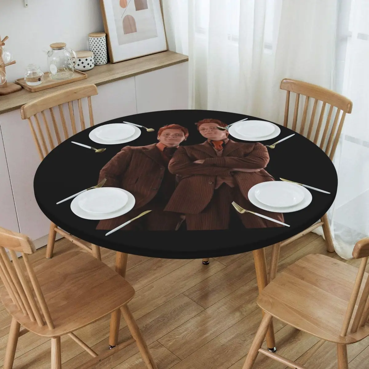 Weasley Twins Printing Fashion Waterproof Round Tablecloth Oilproof Table Cloth for Kitchen Events Dining Table Cover