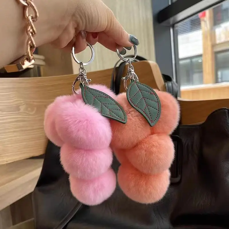 

Despitego Lovely Grape Pom Poms Keychains Fluffy Pompoms Keychain Rex Rabbit Fur Pompoms Keyring Car Key Chain Bag Accessory