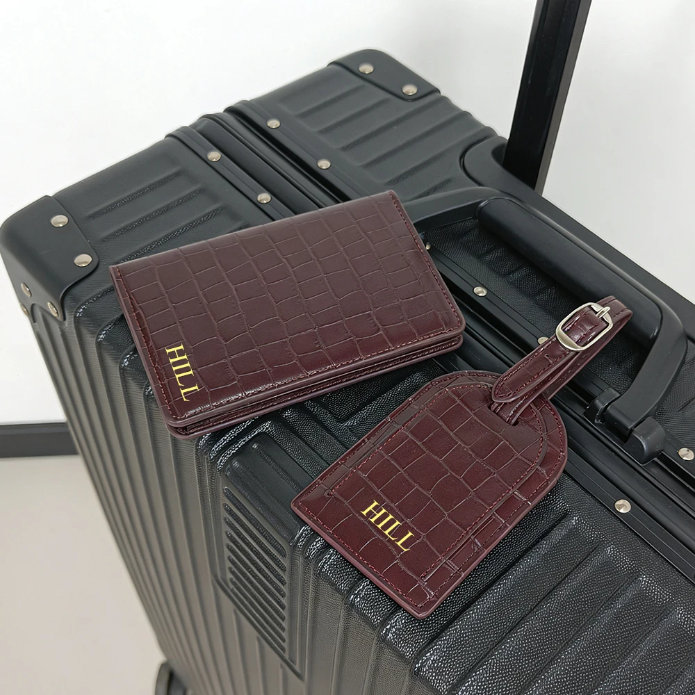 Krokodilmuster-Leder Personalisierte Reisepasshülle mit Namen, Modisches Großhandels-Gepäcketikett, Dropshipping Personalisierte Reisepasshülle – Detail 2