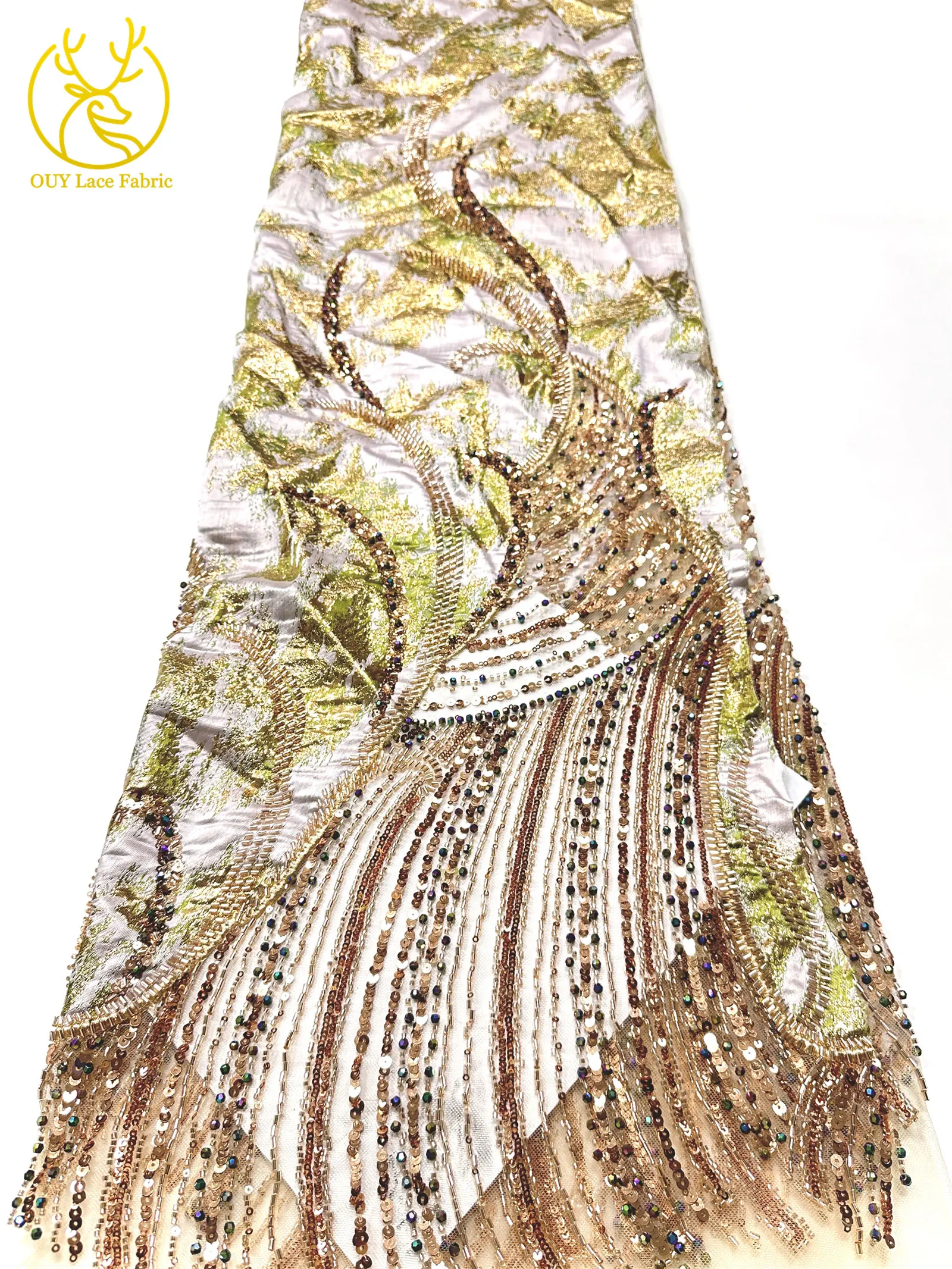 Purple Luxury African Heavy Beaded Chiffon Lace Fabric 2026 High-Quality Nigerian Sequined Lace Fabric for Evening Gowns 5 Yards