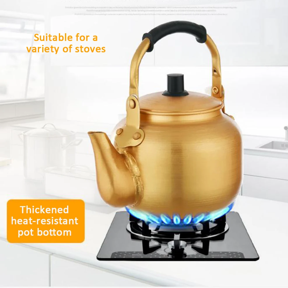 4/6L Yellow Aluminum Boil Water Kettle High Capacity Korean Rice Wine Pot Warm Jug For Home Thick Aluminum Boiling Water Pot