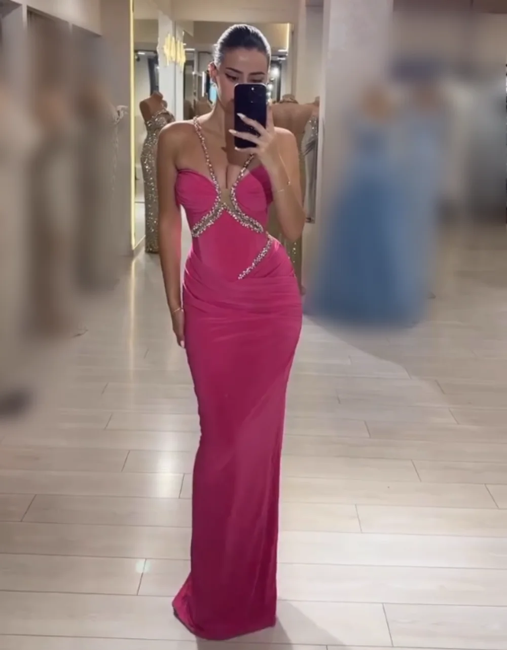 

Customized Jersey Sparkle Spaghetti Strap Sheath Long Dresses Bespoke Occasion Elegant Party Wedding Formal Evening Sexy