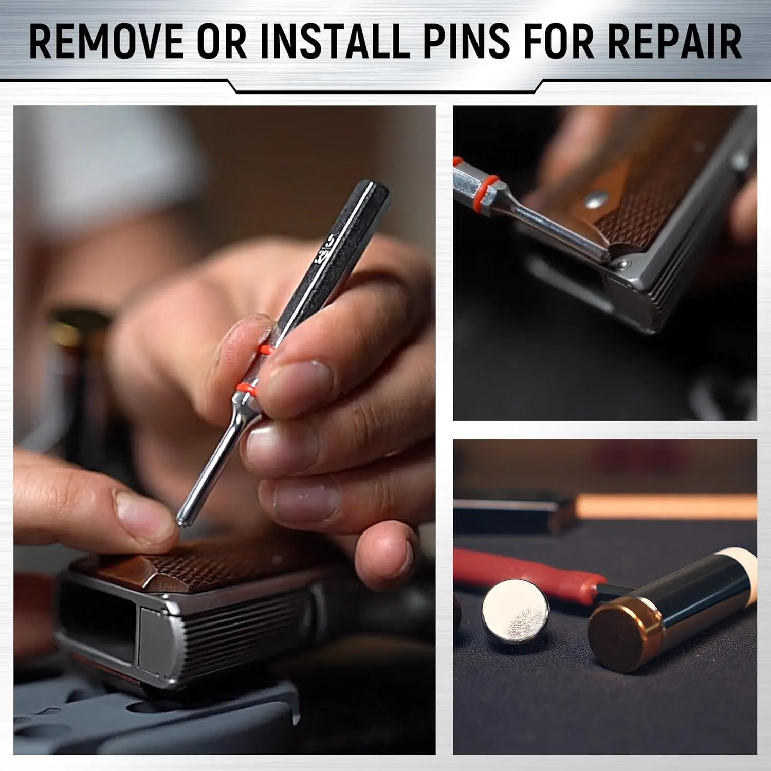 Set di punzoni perni, punzoni per rotoli in acciaio con martello frontale sostituibile, strumento di riparazione meccanica in metallo solido