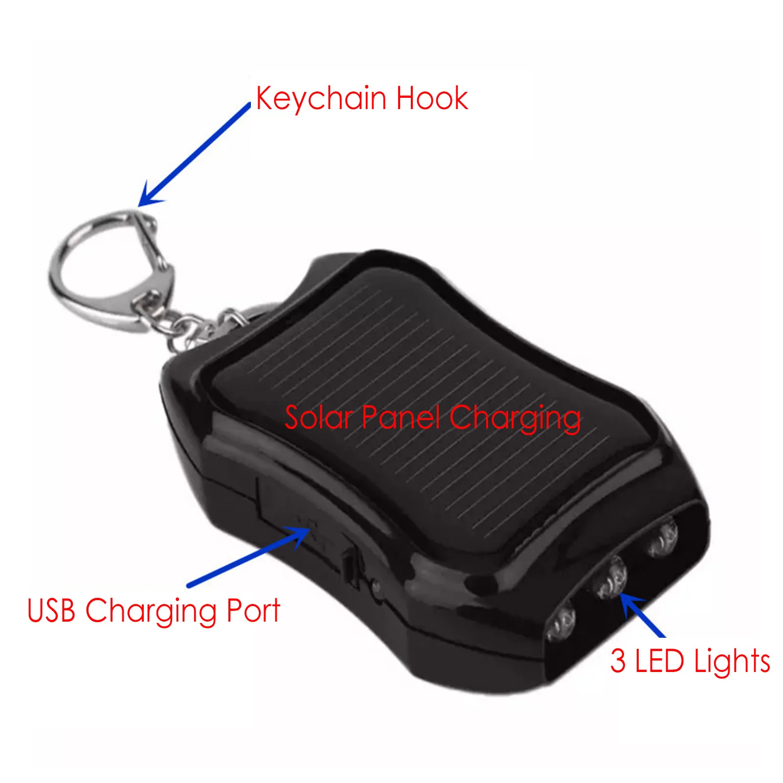 Solar Power Bank Keychain Charger With 3 LED Lights Solar Power Bank 1500mAh Large-capacity Battery Backup Power Mini Portable