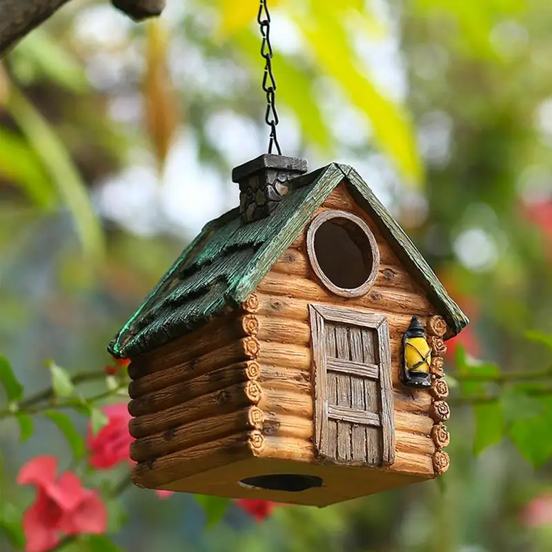 Casa para pájaros al aire libre, adorno colgante de resina para decoración de patio y jardín, casas para pájaros para balcón