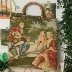LOST IN VINTAGE 1950's Delill French Provincial Tapestry Young Love Courting Chain Handle Purse