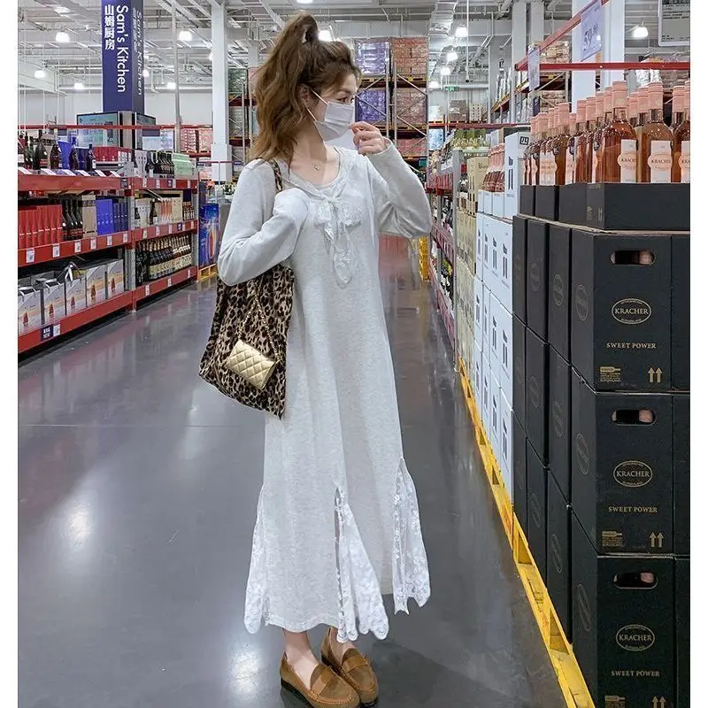 

Korea Gentle Lace Spliced Dress Women 2025 Early Spring New Niche Design Slim Temperament Long Skirt