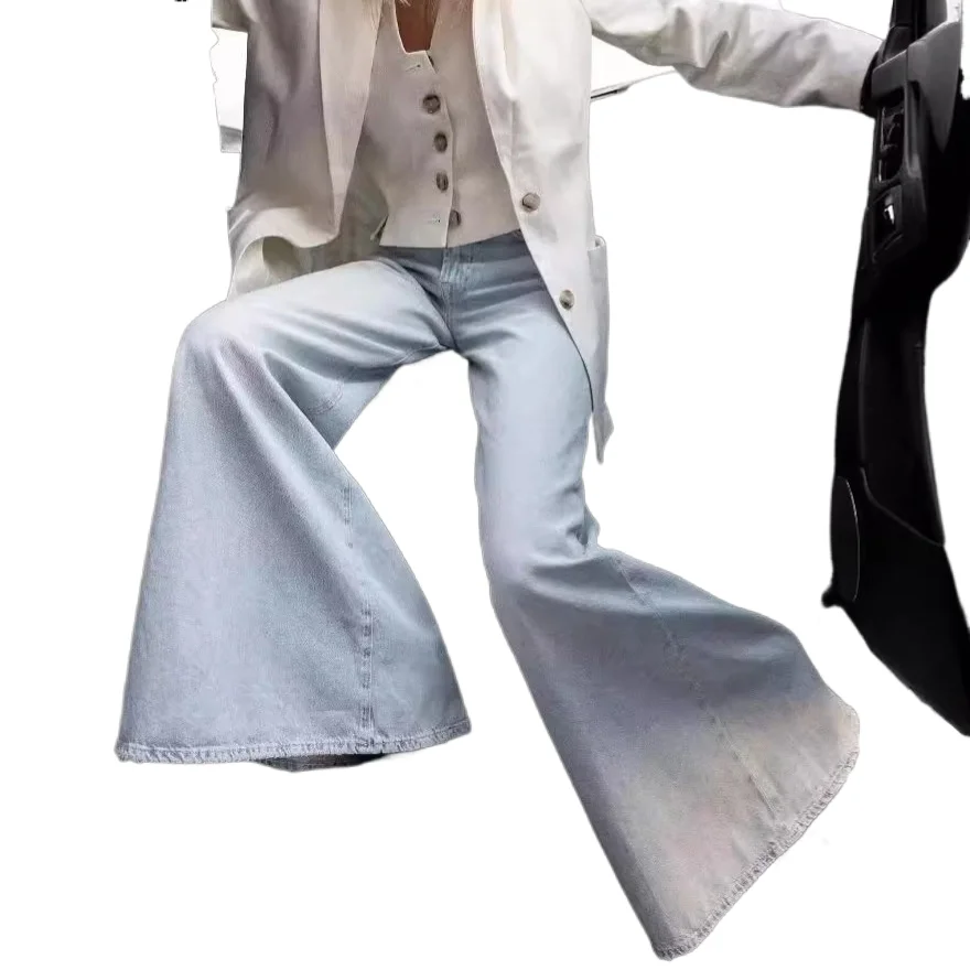 

2025 American Hot Girl Low-waist Loose Slimming Wide-leg Jeans, Women's Washed and Versatile Casual Flared Floor-length Jeans