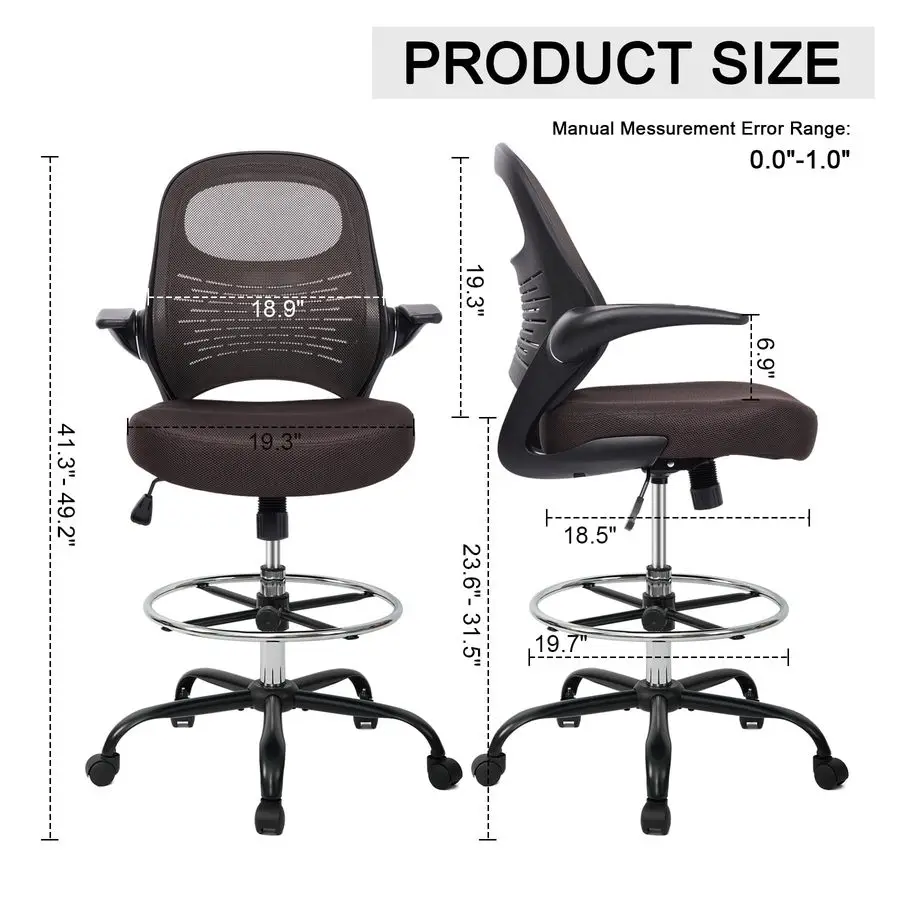 Sedia da disegno alta Sedia da scrivania in piedi con braccioli ribaltabili, sedia da ufficio ergonomica ad altezza regolabile con anello poggiapiedi alto S