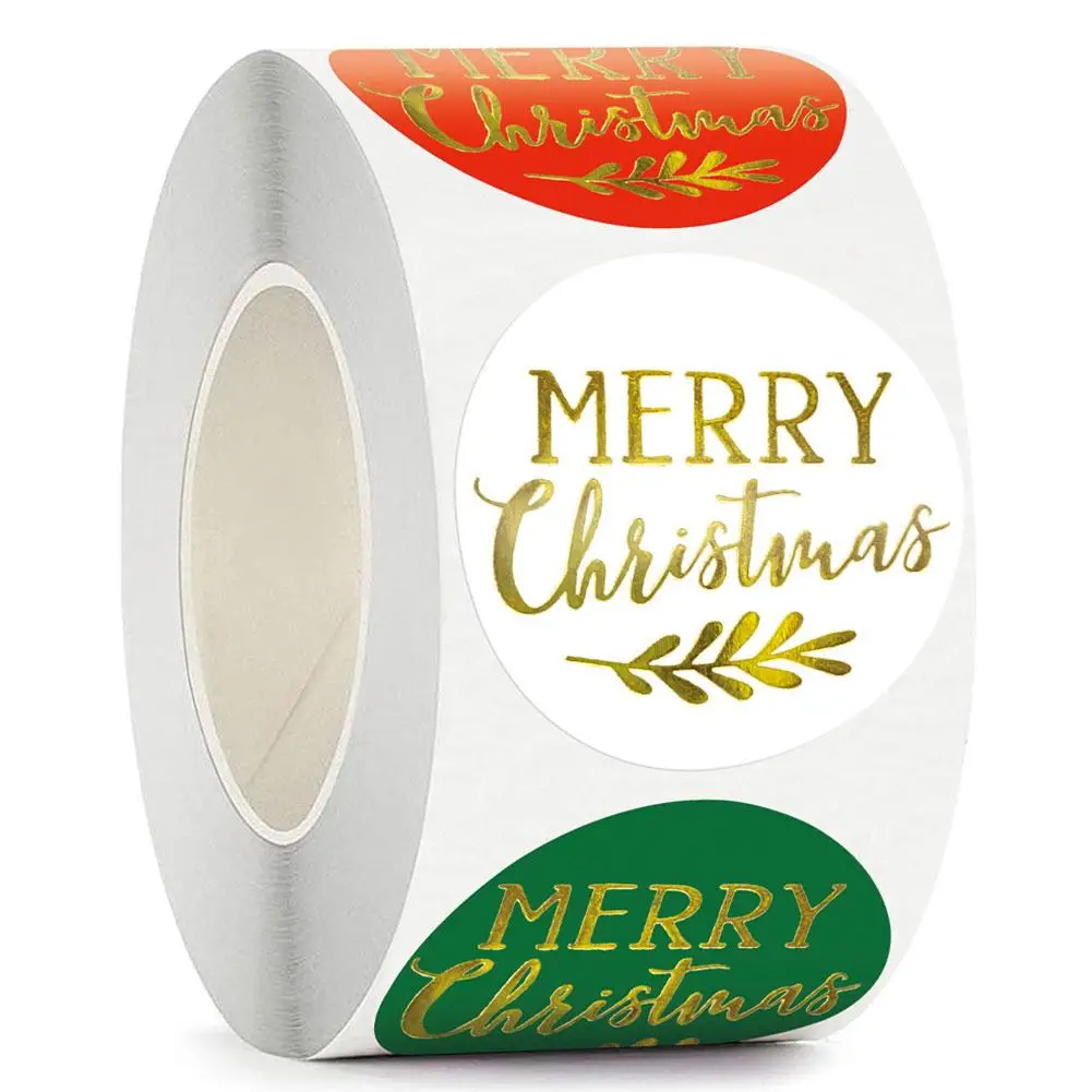 Pegatinas navideñas, pegatinas de regalo de Feliz Navidad, etiqueta de 500 Uds., sello dorado de Navidad, sobre autoadhesivo, sello adhesivo de papel de aluminio F6M8