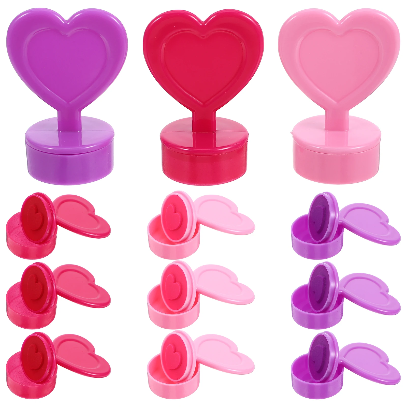

12pcs Heart-shaped Stamps Cute Cartoon Plastic Safe Material Crafting Supplies Scrapbooking Journal Decorations Kids Party
