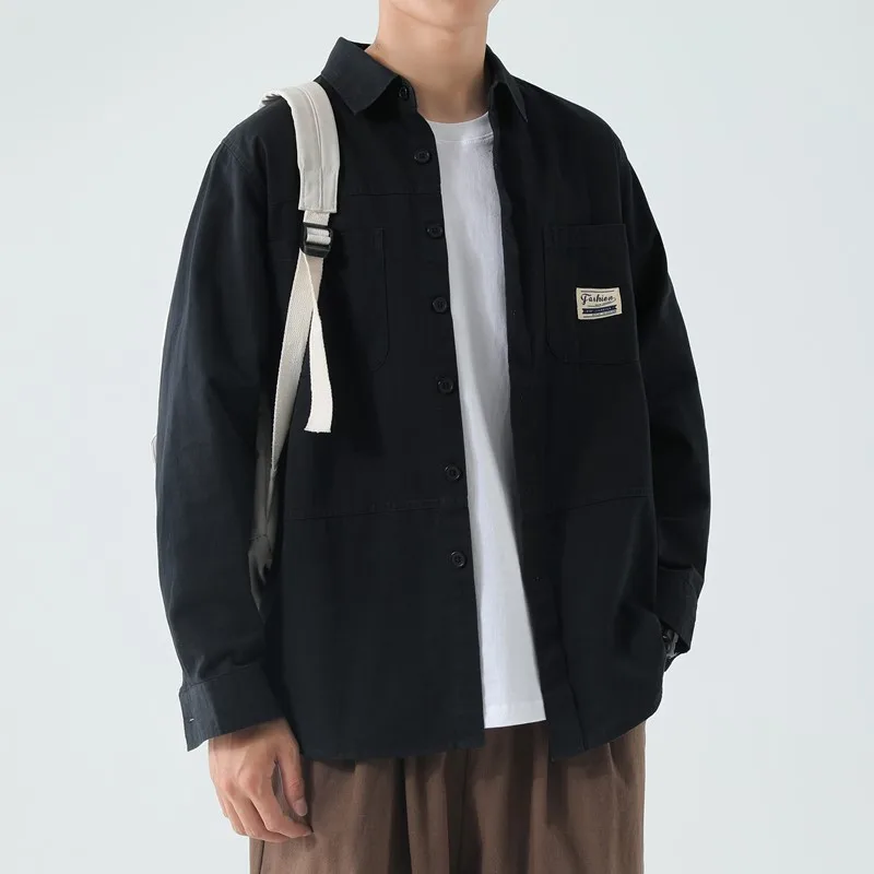 Autumn and Winter Pure Cotton Men's Work Clothes Long-sleeved Shirt Casual Loose Version Ironing Shirt Jacket